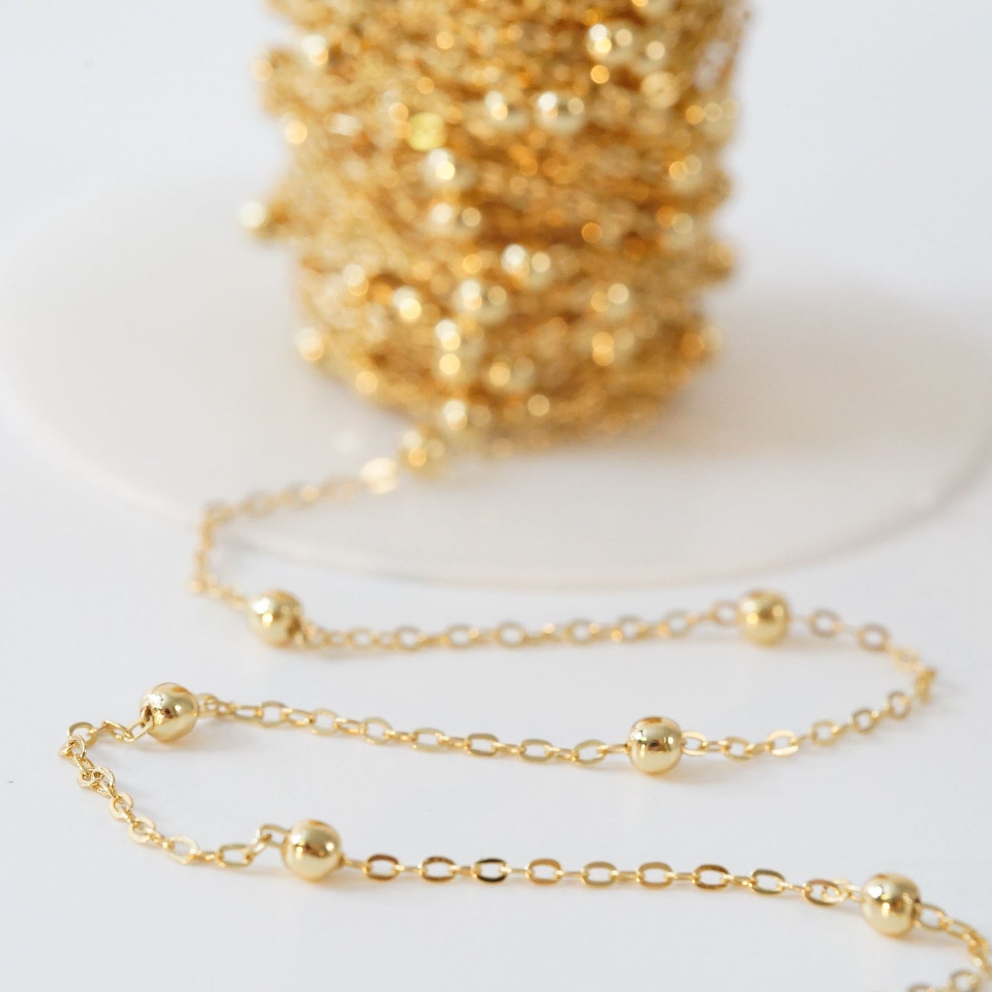 Gold Oval Chain,18K Gold Filled Bead Chain for Necklace Bracelet DIY Jewelry Making Supply 1mm