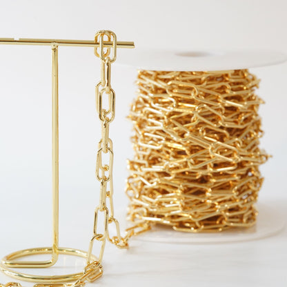 18K Gold Filled Oval Paperclip Chain 2 mm, 3.28 ft for Jewelry Making