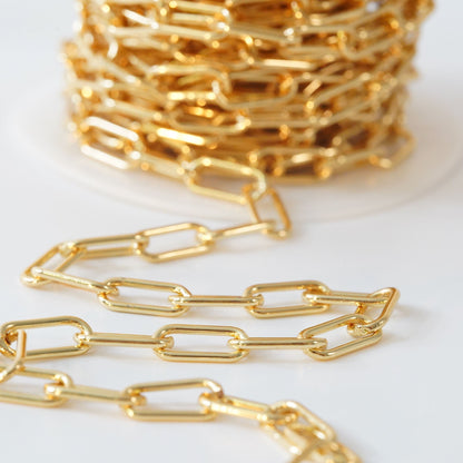 18K Gold Filled Oval Paperclip Chain 2 mm, 3.28 ft for Jewelry Making