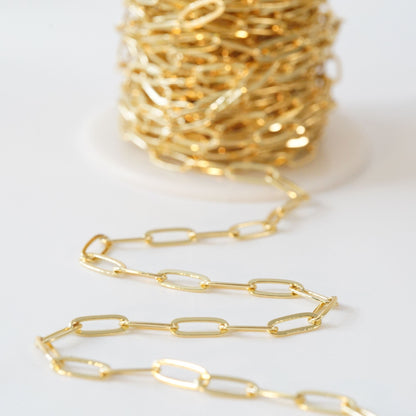 Gold Oval Chain,18K Gold Filled Rectangle paper clip Chain for Necklace Bracelet DIY Jewelry Making Supply 4x10mm