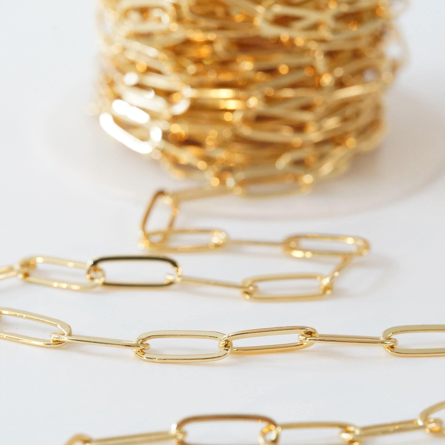 Gold Oval Chain,18K Gold Filled Rectangle paper clip Chain for Necklace Bracelet DIY Jewelry Making Supply 5x14mm