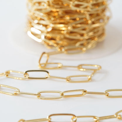 Gold Oval Chain,18K Gold Filled Rectangle paper clip Chain for Necklace Bracelet DIY Jewelry Making Supply 5x14mm