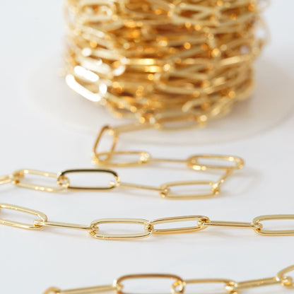 18K Gold Filled Oval Paperclip Chain 14 mm, 3.28 ft for Jewelry Making