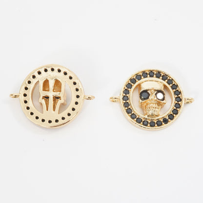 Gold Skull Connector Charms,18K Gold Filled Skull Pendant,Skull Charm Bracelet Necklace for DIY Jewelry Making Supply