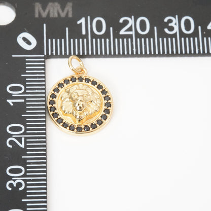 Gold lion head Charms,18K Gold Filled Round Coin Pendant,lion Charm Bracelet Necklace for DIY Jewelry Making Supply