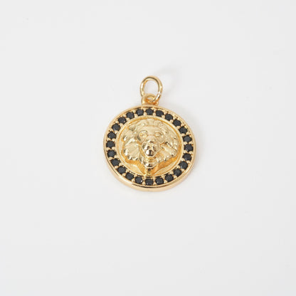 Gold lion head Charms,18K Gold Filled Round Coin Pendant,lion Charm Bracelet Necklace for DIY Jewelry Making Supply