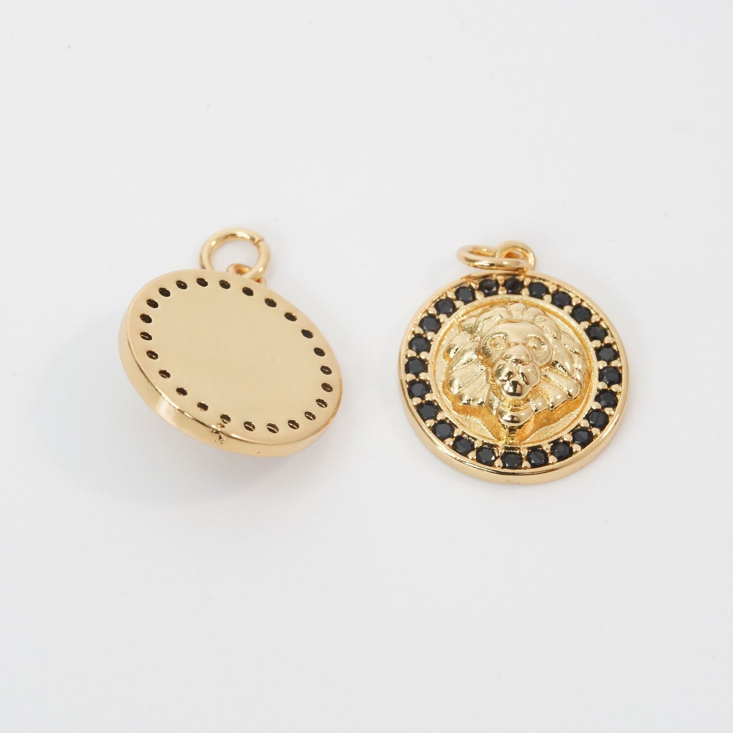 Gold lion head Charms,18K Gold Filled Round Coin Pendant,lion Charm Bracelet Necklace for DIY Jewelry Making Supply