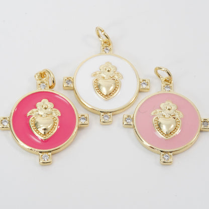 Gold Heart Charms,18K Gold Filled Enamel Heart Pendant Charm Bracelet Necklace for DIY Jewelry Making Supply