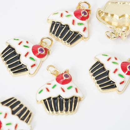 Gold Cake Charms,18K Gold Filled cake Pendant,cute cake Charm Bracelet Necklace for DIY Jewelry Making Supply