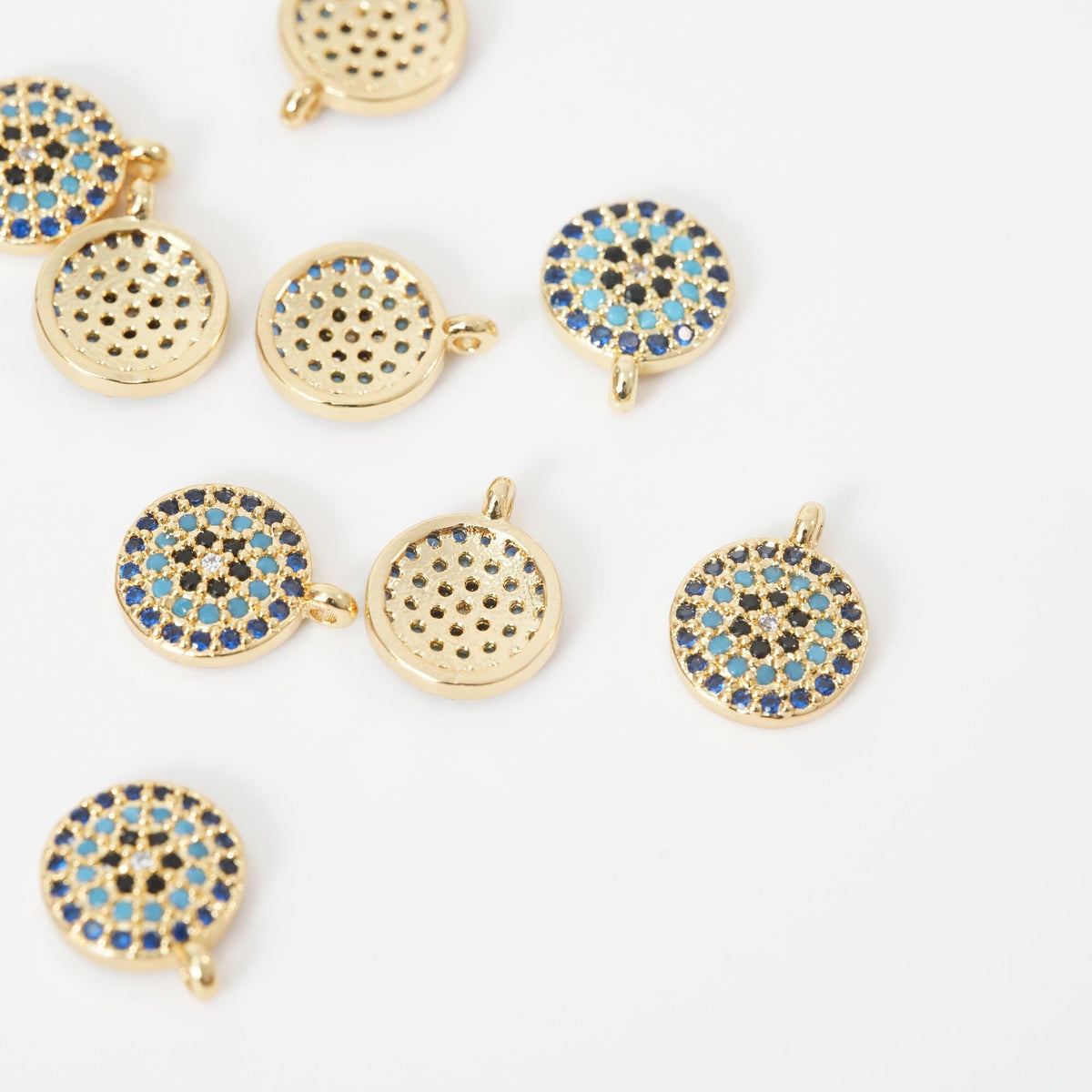 Gold Tiny Blue Evil Eye Charms,18K Gold Filled Evil Eye Pendant,CZ Evil Eye Protect Charm Bracelet Necklace for DIY Jewelry M