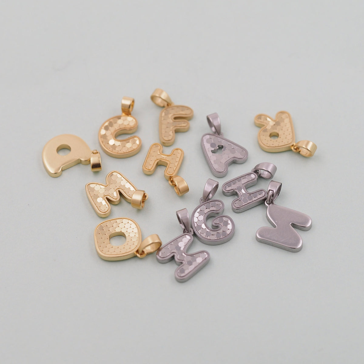 Gold letter Charms,18K Gold Filled letter Pendant,Stainless steel initial Charm Bracelet Necklace for DIY Jewelry Making Supp