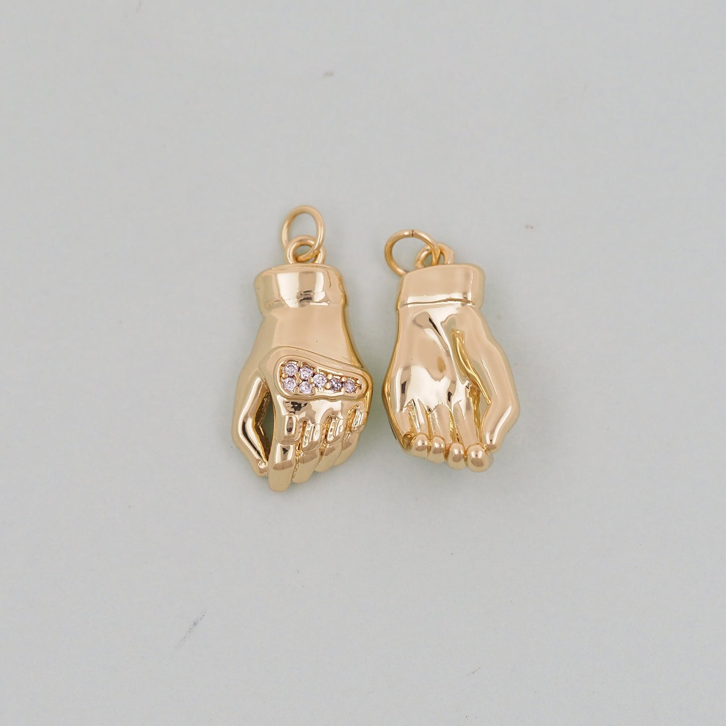 18K Gold Filled Hand Pendant,CZ Hand Hamsa Charm Necklace for DIY Jewelry Making Supply