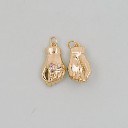 18K Gold Filled Hand Pendant,CZ Hand Hamsa Charm Necklace for DIY Jewelry Making Supply