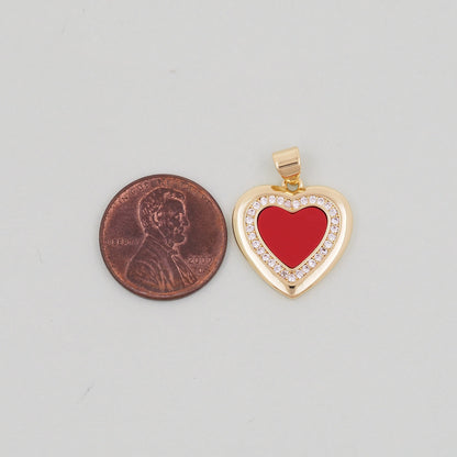 Gold Red Heart Charms,18K Gold Filled Heart Pendant,Heart Charm Bracelet Necklace for DIY Jewelry Making Supply
