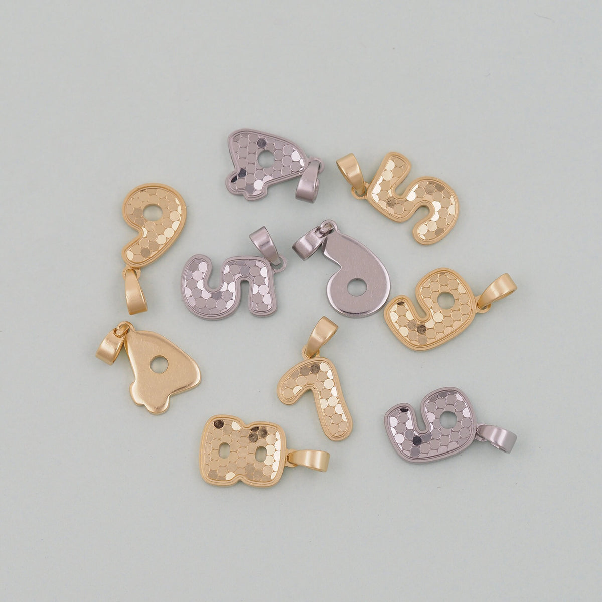 Gold number Charms,18K Gold Filled number Pendant,Stainless steel initial Charm Bracelet Necklace for DIY Jewelry Making Supp