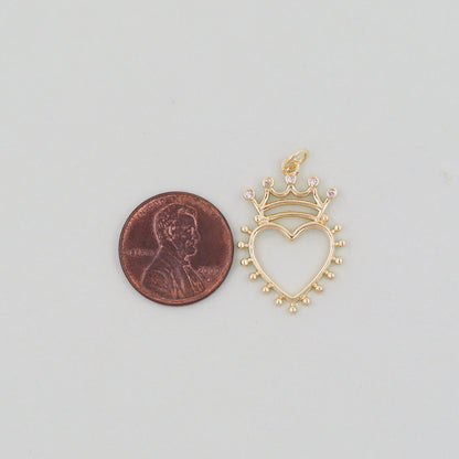 Gold crown Heart Charms,18K Gold Filled Heart Pendant,Tiny Heart Charm Bracelet Necklace for DIY Jewelry Making Supply