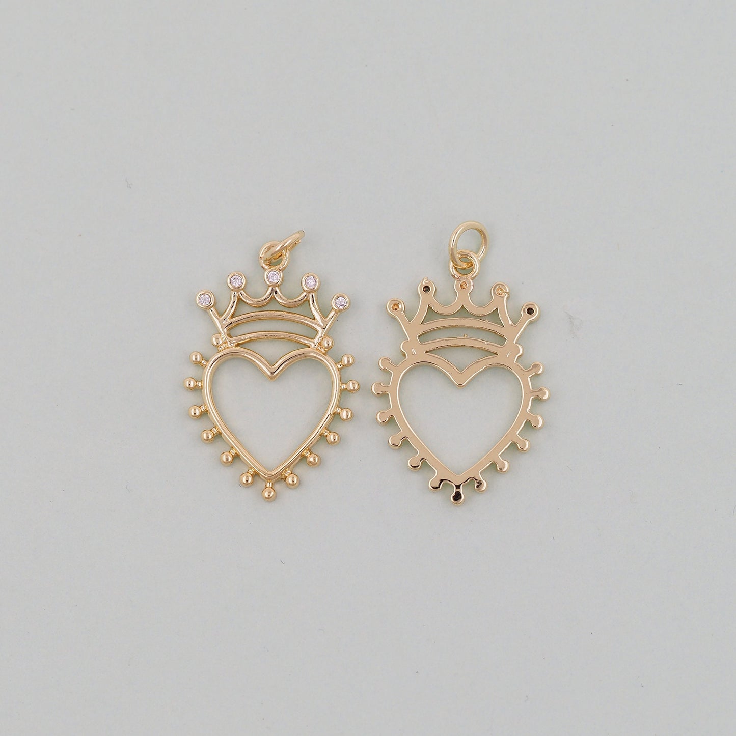 Gold crown Heart Charms,18K Gold Filled Heart Pendant,Tiny Heart Charm Bracelet Necklace for DIY Jewelry Making Supply