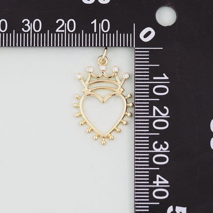 Gold crown Heart Charms,18K Gold Filled Heart Pendant,Tiny Heart Charm Bracelet Necklace for DIY Jewelry Making Supply