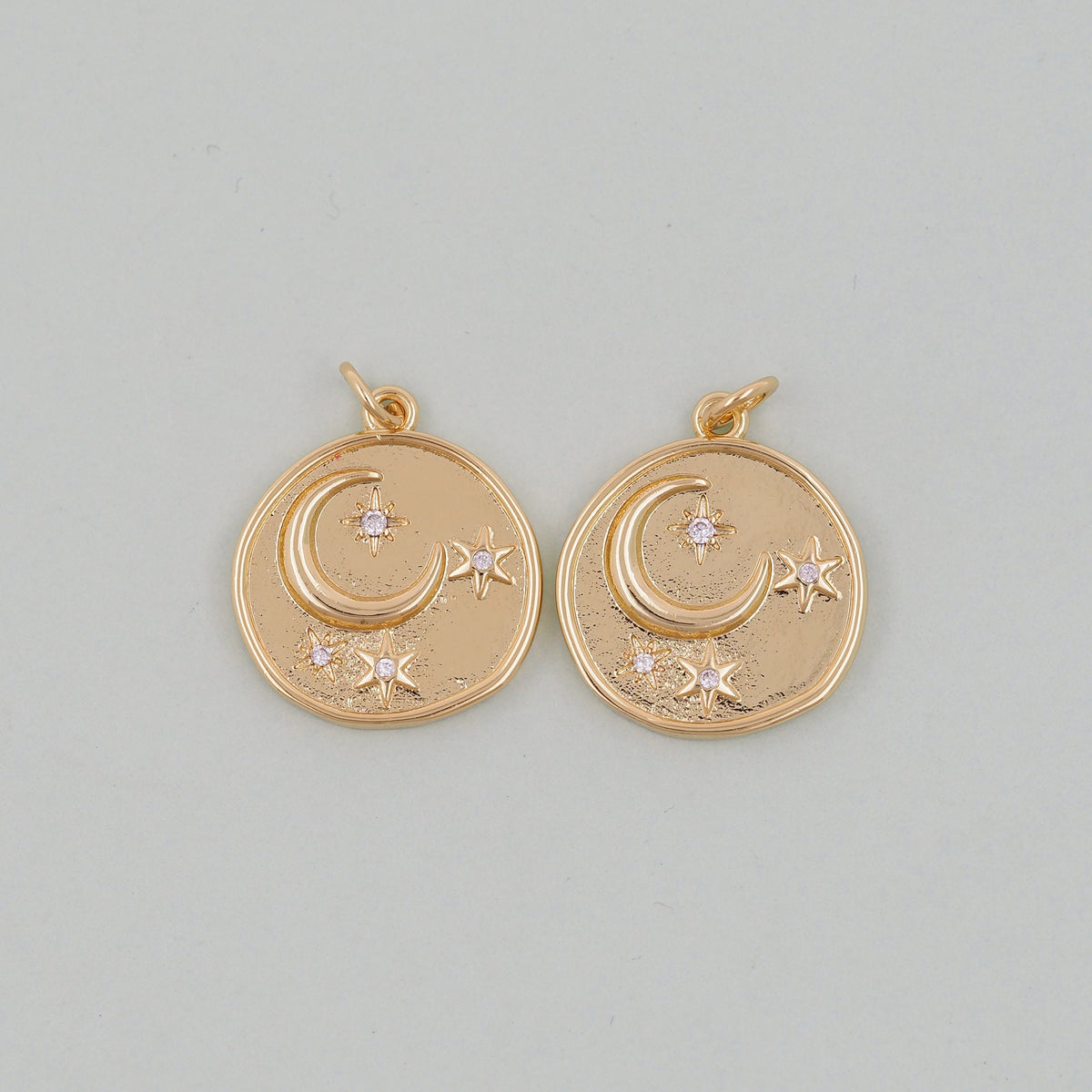 Gold Moon Charms,18K Gold Filled Moon Pendant,CZ Micro Pave Star Charm Bracelet Necklace for DIY Jewelry Making Supply