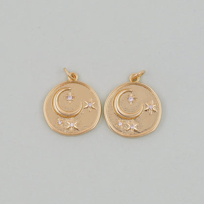 Gold Moon Charms,18K Gold Filled Moon Pendant,CZ Micro Pave Star Charm Bracelet Necklace for DIY Jewelry Making Supply