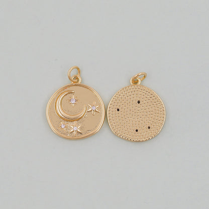 Gold Moon Charms,18K Gold Filled Moon Pendant,CZ Micro Pave Star Charm Bracelet Necklace for DIY Jewelry Making Supply