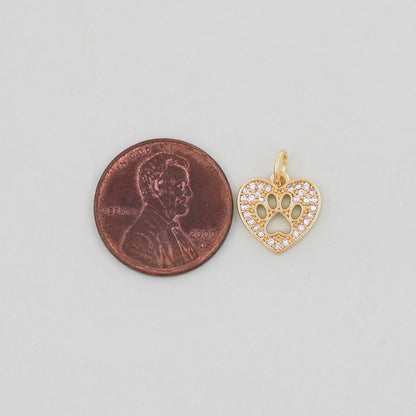 Gold Tiny Heart paw Charms,18K Gold Filled Heart Pendant,Heart Charm Bracelet Necklace for DIY Jewelry Making Supply