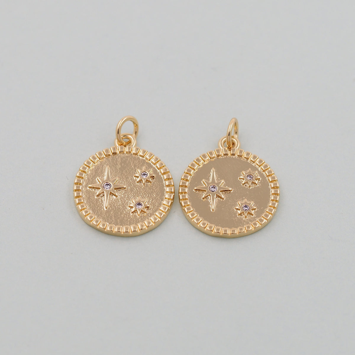 Gold Star Charms,18K Gold Filled Starburst Pendant,CZ North Star Charm Bracelet Necklace for DIY Jewelry Making Supply