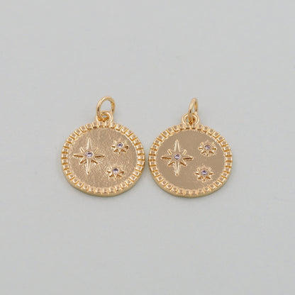 Gold Star Charms,18K Gold Filled Starburst Pendant,CZ North Star Charm Bracelet Necklace for DIY Jewelry Making Supply