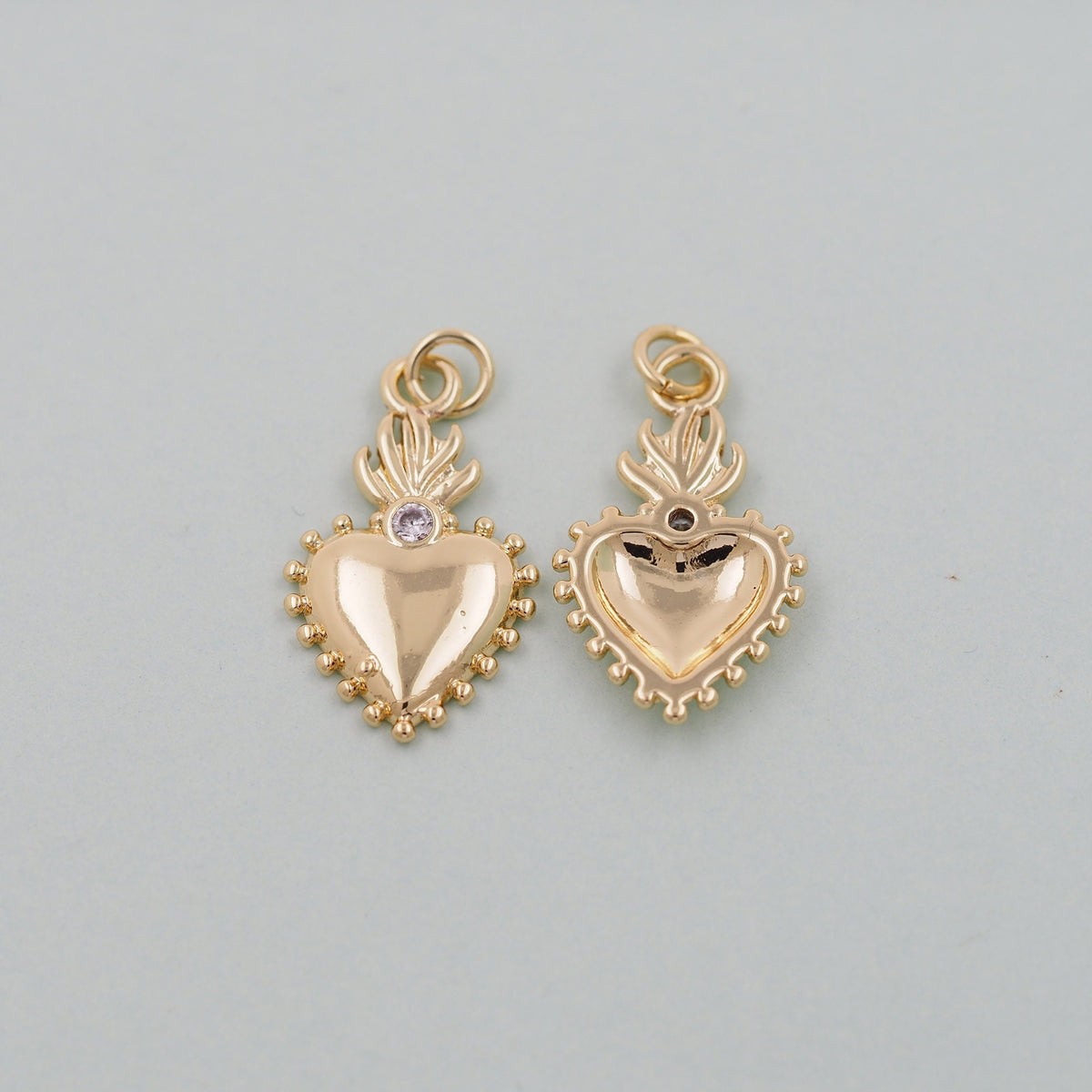 Gold sacred Heart Charms,18K Gold Filled flame sacred heart Pendant,Religious Charm Bracelet Necklace for DIY Jewelry Making 