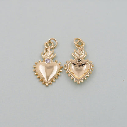 Gold sacred Heart Charms,18K Gold Filled flame sacred heart Pendant,Religious Charm Bracelet Necklace for DIY Jewelry Making 