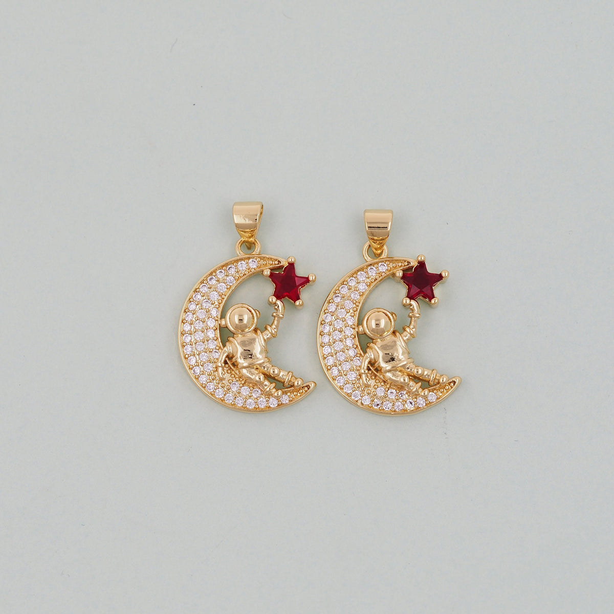 18K Gold Filled Moon CZ Charm Pendant for Jewelry Making
