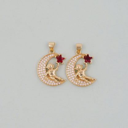 18K Gold Filled Moon CZ Charm Pendant for Jewelry Making