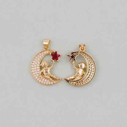 18K Gold Filled Moon CZ Charm Pendant for Jewelry Making