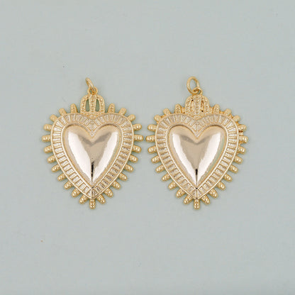 Gold sacred Heart Charms,18K Gold Filled flame sacred heart Pendant,Religious Charm Bracelet Necklace for DIY Jewelry Making 