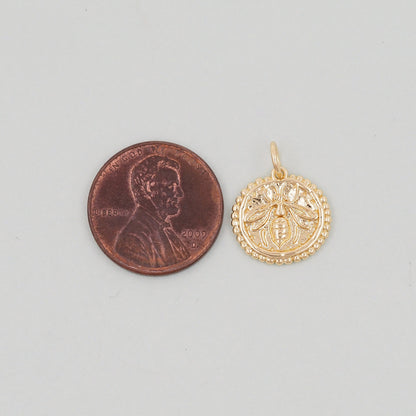 Gold Bee Charms,18K Gold Filled Coin Bee Pendant,Bee Charm Bracelet Necklace for DIY Jewelry Making Supply