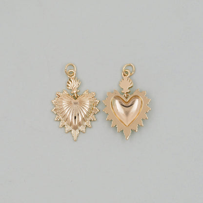 Gold sacred Heart Charms,18K Gold Filled flame sacred heart Pendant,Religious Charm Bracelet Necklace for DIY Jewelry Making 