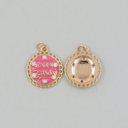 Gold Happy birthday Charms,18K Gold Filled Happy birthday Pendant Bracelet Necklace for DIY Jewelry Making Supply