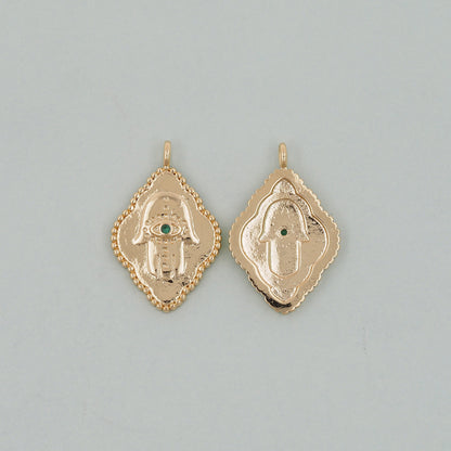 18K Gold Filled Hamsa Beads Pendant,CZ Hand Hamsa Charms Bracelet Necklace for DIY Jewelry Making Supply