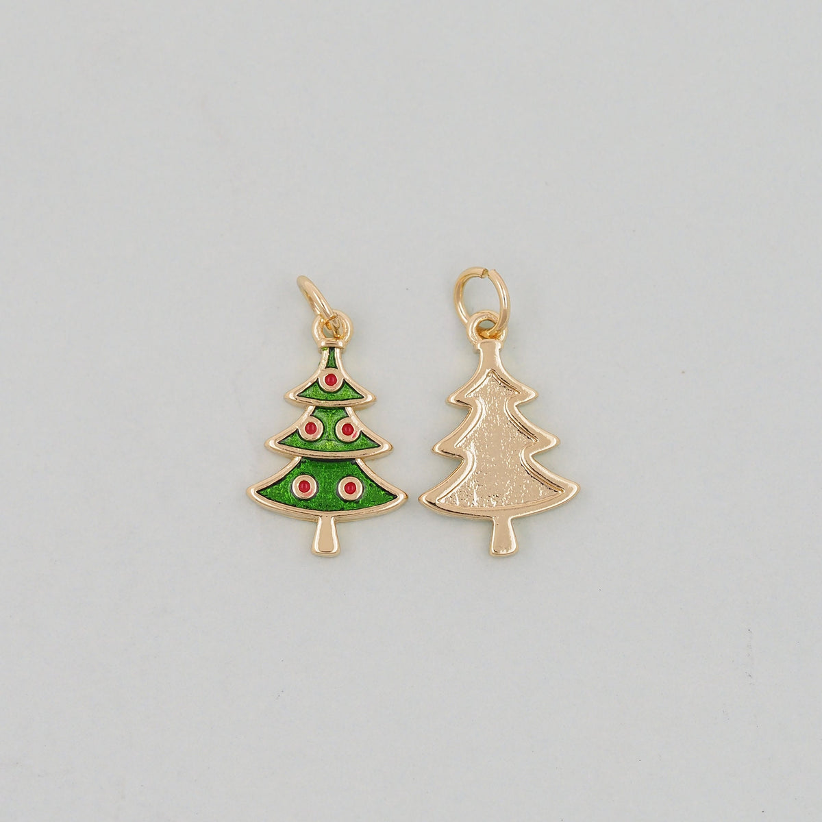 Gold ChristmasCharms,18K Gold Filled Christmas Tree Pendant Charm Bracelet Necklace for DIY Jewelry Making Supply