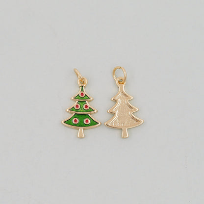 Gold ChristmasCharms,18K Gold Filled Christmas Tree Pendant Charm Bracelet Necklace for DIY Jewelry Making Supply