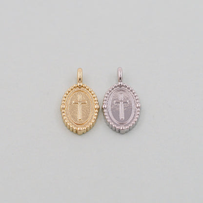 Gold Cross Charms,18K Gold Filled Cross Pendant,Oval Cross Charm Bracelet Necklace for DIY Jewelry Making Supply