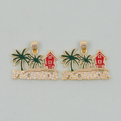Gold Miami Charms,18K Gold Filled flame Miami Pendant Bracelet Necklace for DIY Jewelry Making Supply