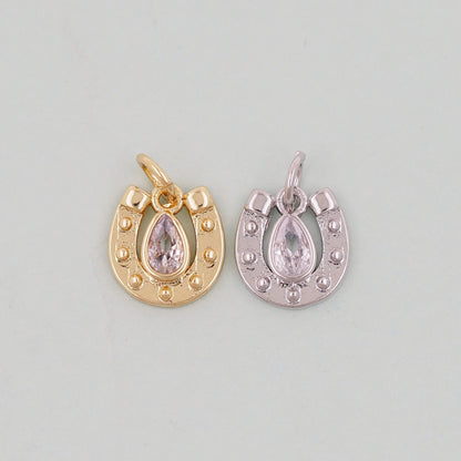 Gold horseshoe Charms,18K Gold Filled CZ horseshoe Pendant,teardrop horseshoe Charm Bracelet Necklace for DIY Jewelry Making Supply