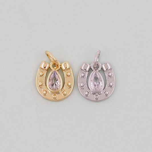 Gold horseshoe Charms,18K Gold Filled CZ horseshoe Pendant,teardrop horseshoe Charm Bracelet Necklace for DIY Jewelry Making Supply