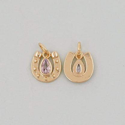 Gold horseshoe Charms,18K Gold Filled CZ horseshoe Pendant,teardrop horseshoe Charm Bracelet Necklace for DIY Jewelry Making Supply
