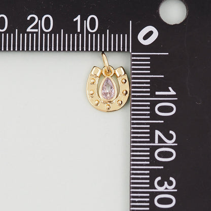 Gold horseshoe Charms,18K Gold Filled CZ horseshoe Pendant,teardrop horseshoe Charm Bracelet Necklace for DIY Jewelry Making Supply