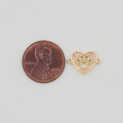 Gold Tiny Heart paw Connector Charms,18K Gold Filled Heart Pendant,Heart Charm Bracelet Necklace for DIY Jewelry Making Supply