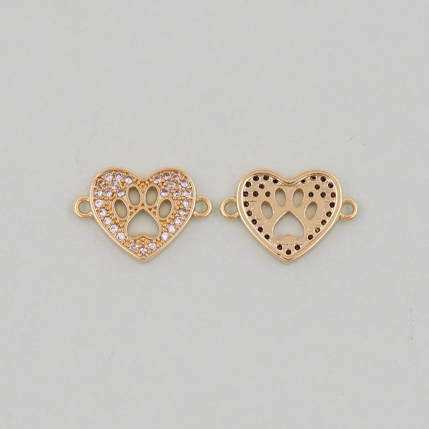 Gold Tiny Heart paw Connector Charms,18K Gold Filled Heart Pendant,Heart Charm Bracelet Necklace for DIY Jewelry Making Supply