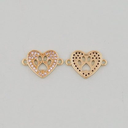 Gold Tiny Heart paw Connector Charms,18K Gold Filled Heart Pendant,Heart Charm Bracelet Necklace for DIY Jewelry Making Supply