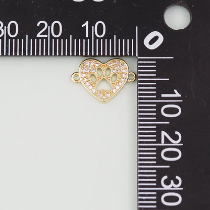 Gold Tiny Heart paw Connector Charms,18K Gold Filled Heart Pendant,Heart Charm Bracelet Necklace for DIY Jewelry Making Supply
